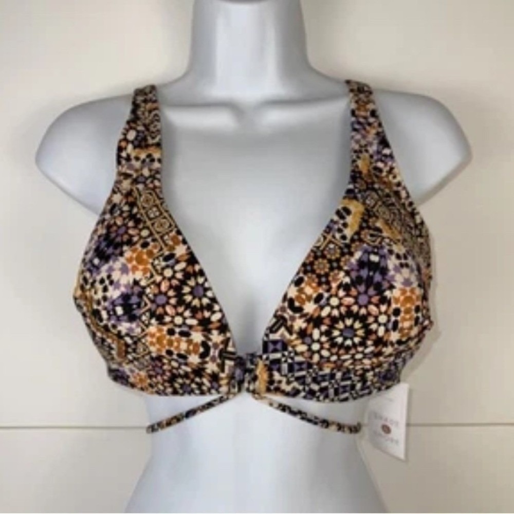 Shade & Shore Bikini Top Women 32C Multicolor Geometric Mosaic Swimwear NWT